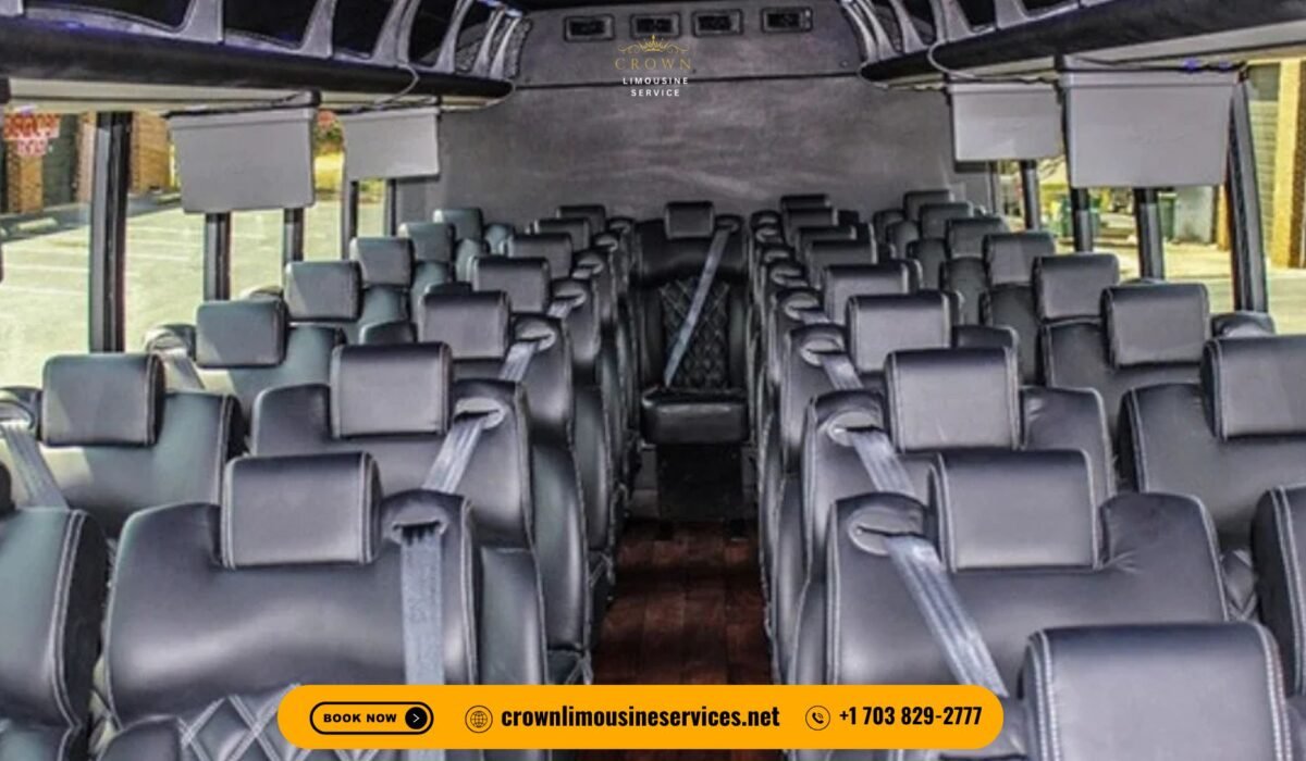 A stylish party bus with LED lighting and luxury seating.
