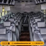 A stylish party bus with LED lighting and luxury seating.